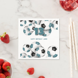 blauwgroen zwarte voetballen kinder sport verjaard servet