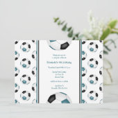 blauwgroen zwarte voetballen verjaardagsfeest kaart (Staand voorkant)