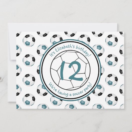 blauwgroen zwarte voetballen verjaardagsfeest kaart (Achterkant)