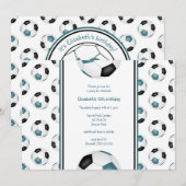 blauwgroen zwarte voetballen verjaardagsfeest kaart (Voorkant / Achterkant)