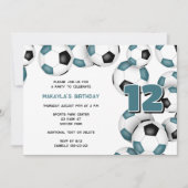 blauwgroen zwarte voetballen verjaardagsfeestje vo kaart (Voorkant)