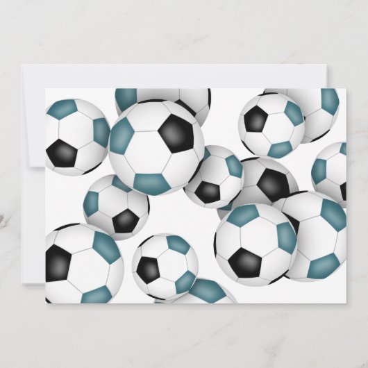 blauwgroen zwarte voetballen verjaardagsfeestje vo kaart (Achterkant)