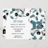 blauwgroen zwarte voetballen verjaardagsfeestje vo kaart (Voorkant / Achterkant)