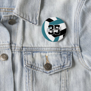 blauwgroen zwarte volleybal team kleuren ronde button 5,7 cm