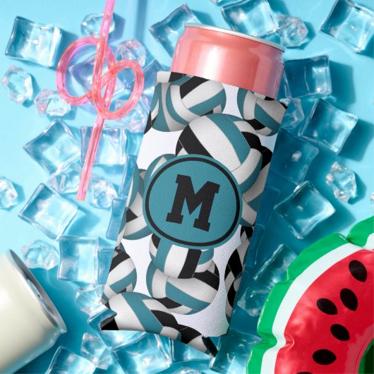 Blauwgroen zwarte volleyballen Patroon W speler Mo Seltzer Blikjeskoeler (Insitu Zomer)