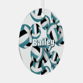 blauwgroen zwarte volleyballen w atleet naam keeps metalen ornament (Voorkant Rechts)
