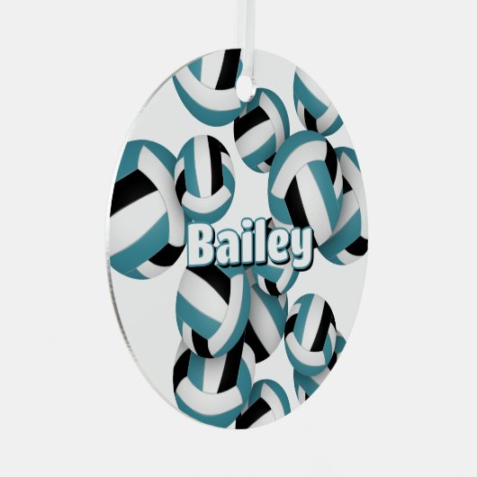 blauwgroen zwarte volleyballen w atleet naam keeps metalen ornament (Voorkant Rechts)