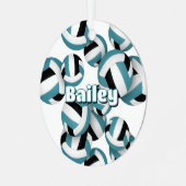 blauwgroen zwarte volleyballen w atleet naam keeps metalen ornament (Voorkant links)