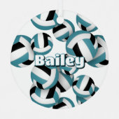 blauwgroen zwarte volleyballen w atleet naam keeps metalen ornament (Voorkant)