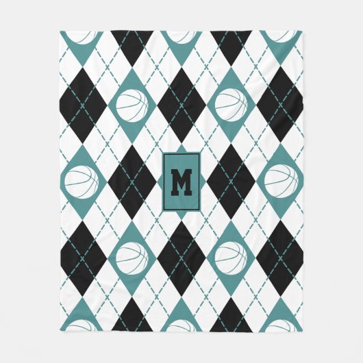 blauwgroen zwarte witte basketbal met argyle fleece deken (Voorkant)