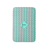 Blauwgroen, zwarte witte Chevron originele monogra Badmat (Voorkant Verticaal)
