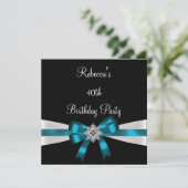 Blauwgroen zwarte witte juweel 40th Elegant Birthd Kaart (Staand voorkant)