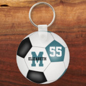 blauwgroen zwarte witte kinder voetbalzak label sl sleutelhanger (Voorkant)