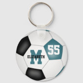 blauwgroen zwarte witte kinder voetbalzak label sl sleutelhanger (Achterkant)