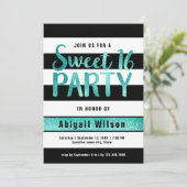 Blauwgroen zwarte witte zoete zestienjarige verjaa kaart (Staand voorkant)