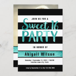 Blauwgroen zwarte witte zoete zestienjarige verjaa kaart