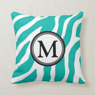 Blauwgroen zwarte Zebra monogram Decoratieve Pillo Kussen