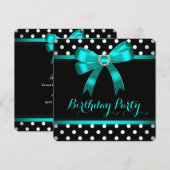 Blauwgroen zwarte zwarte witte poka Dots Birthday  Kaart (Voorkant / Achterkant)
