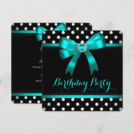 Blauwgroen zwarte zwarte witte poka Dots Birthday  Kaart (Voorkant / Achterkant)