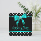 Blauwgroen zwarte zwarte witte poka Dots Birthday  Kaart (Staand voorkant)