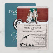 Blauwgroen Zweden Paspoort Huwelijksuitnodiging Kaart (Voorkant / Achterkant)