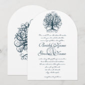 Blauwgroen zwenkbomen Roots of Love Wedding Invita Kaart (Voorkant / Achterkant)