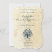 Blauwgroen Zwirlbomen met Damask Wedding Invitatio Kaart (Voorkant)