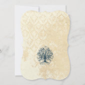 Blauwgroen Zwirlbomen met Damask Wedding Invitatio Kaart (Achterkant)
