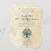 Blauwgroen Zwirlbomen met Damask Wedding Invitatio Kaart (Voorkant / Achterkant)