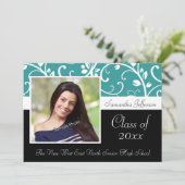 Blauwgroen Zwirly Vine Foto Afstuderen Aankondigin Kaart (Staand voorkant)