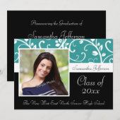 Blauwgroen Zwirly Vine Foto Afstuderen Aankondigin Kaart (Voorkant / Achterkant)