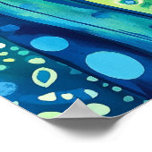 Blauwgroene Abstracte Golf Waterverf Muurkunst Poster (Hoek)