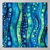 Blauwgroene Abstracte Golf Waterverf Muurkunst Poster (Voorkant)