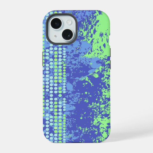 Blauwgroene abstracte surfstrand iPhone 15 case (Achterkant)