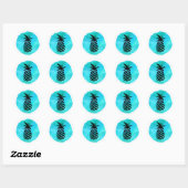 Blauwgroene Ananas Ronde Sticker (Vel)