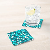 Blauwgroene Aqua Sequin Look Paper Onderzetter (Insitu)