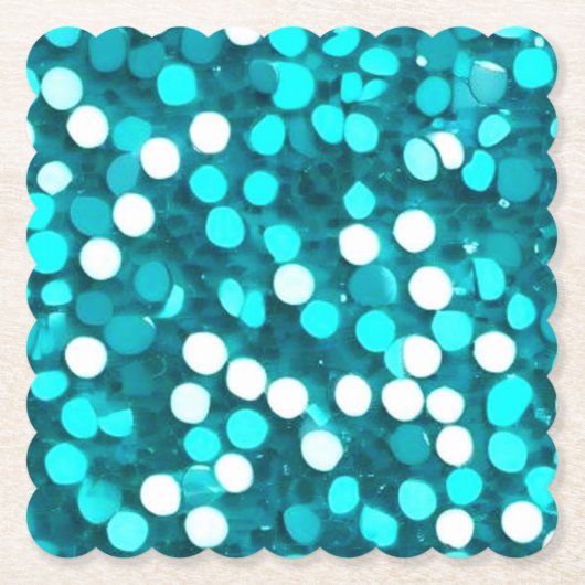 Blauwgroene Aqua Sequin Look Paper Onderzetter (Voorkant)