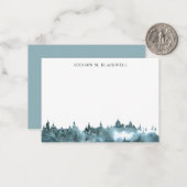 Blauwgroene Aquarel Berg Notitiekaart met Naam Notitiekaartje (Voorkant / Achterkant in situ)