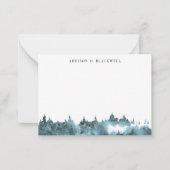 Blauwgroene Aquarel Berg Notitiekaart met Naam Notitiekaartje (Voorkant)