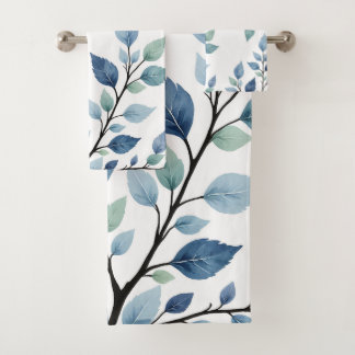 Blauwgroene Aquarel Bladeren Botanisch Ontwerp 376 Bad Handdoek