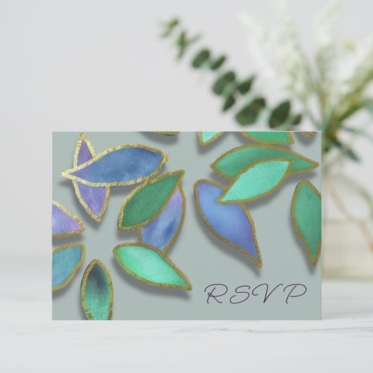 Blauwgroene aquarel bloemblaadjes goud voor elke g kaart (Staand voorkant)