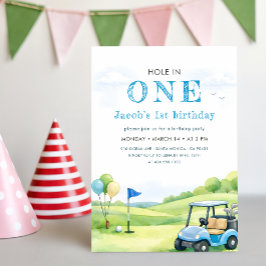 Blauwgroene Aquarel Golf Hole In One Verjaardag Kaart