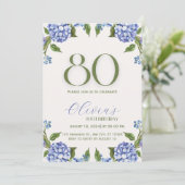 Blauwgroene Aquarel Hydrangea 80ste Verjaardagsuit Kaart (Staand voorkant)