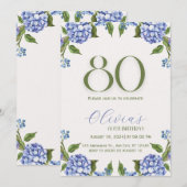 Blauwgroene Aquarel Hydrangea 80ste Verjaardagsuit Kaart (Voorkant / Achterkant)
