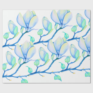 Blauwgroene Aquarel Magnoliatak Botanisch Cadeaupapier