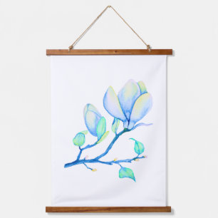 Blauwgroene Aquarel Magnoliatak Botanisch Hangend Wandkleed