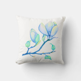 Blauwgroene Aquarel Magnoliatak Botanisch Kussen