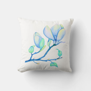Blauwgroene Aquarel Magnoliatak Botanisch Kussen