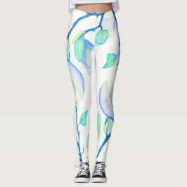 Blauwgroene Aquarel Magnoliatak Botanisch Leggings