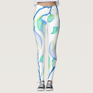 Blauwgroene Aquarel Magnoliatak Botanisch Leggings